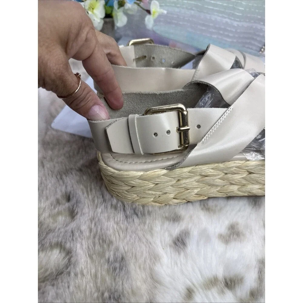 (S2)ZARA NEW CREAM Leather WOVEN BRAIDED STRAW PLATFORM SANDALS FESTIVAL Sz 39/8 - Picture 6 of 12
